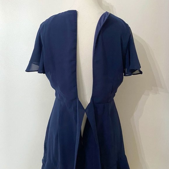 NWOT LULUS SWEET LIKE YOU NAVY CHIFFON RUFFLE FRONT TIE MINI COCKTAIL DRESS - M - Picture 8 of 12
